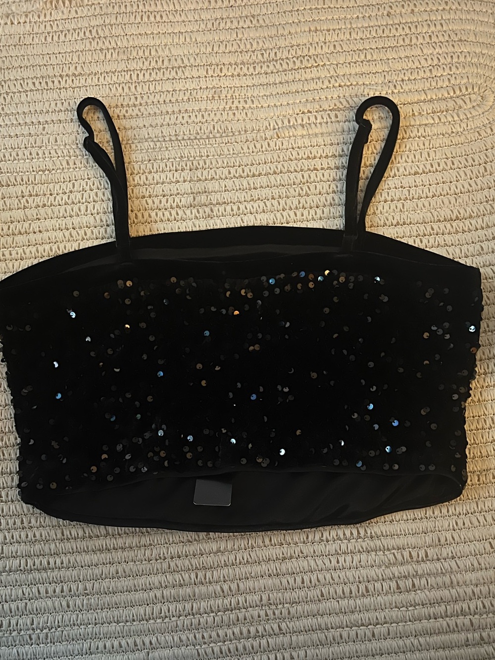 Allegra K Black Sequin Spaghetti Strap Crop Top - Picture 4 of 5